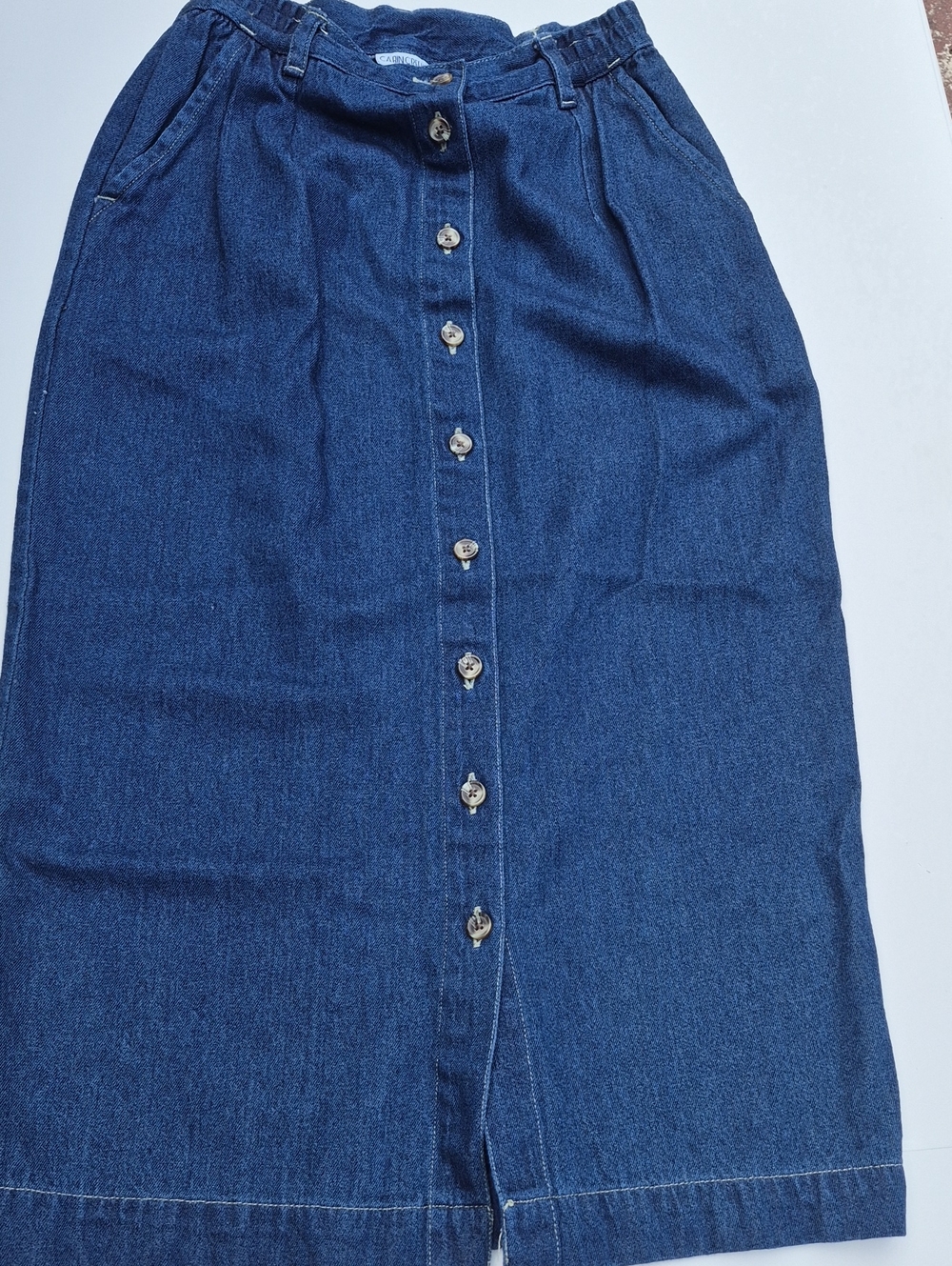 Cabin Creek Button-Front Denim Midi Skirt in Deep Blue Size 8P